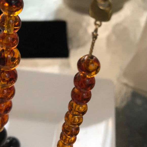 🧡Vintage Faux Jet & Amber Graduated Round Beads long Statement Necklace - Picture 6 of 7